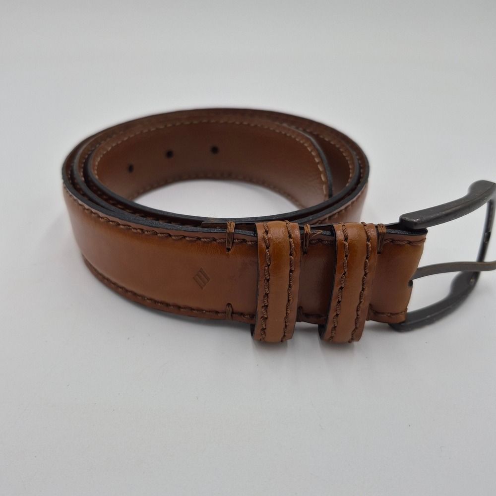 Handcrafted in Italy Mens Brown Leather Belt 34/85 Gunmetal Buckle 13014-262